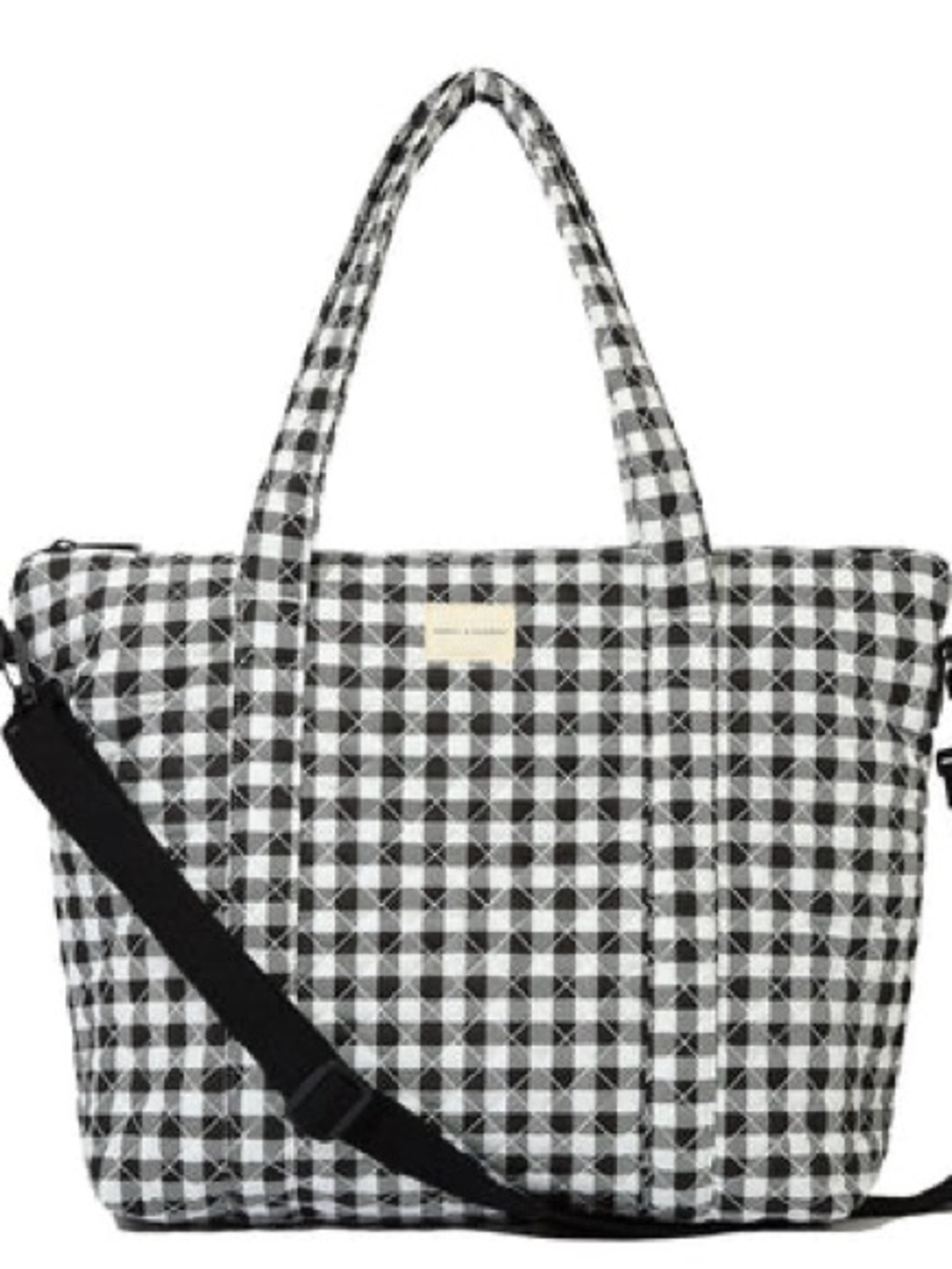 Black & White Gingham Tote Bag with Adjustable Strap